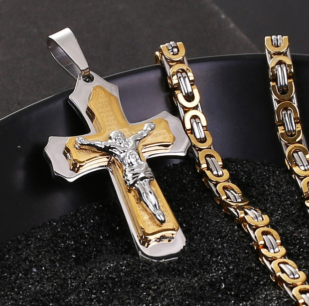 Golden Cross Titanium Pendant Necklace