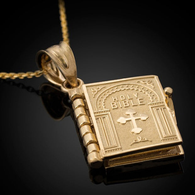 Holy Bible Book Necklace – Openable Scripture Pendant