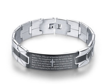 Men’s Black Cross Bible Bracelet – Stainless Steel Link Chain