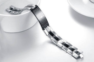 Men’s Black Cross Bible Bracelet – Stainless Steel Link Chain