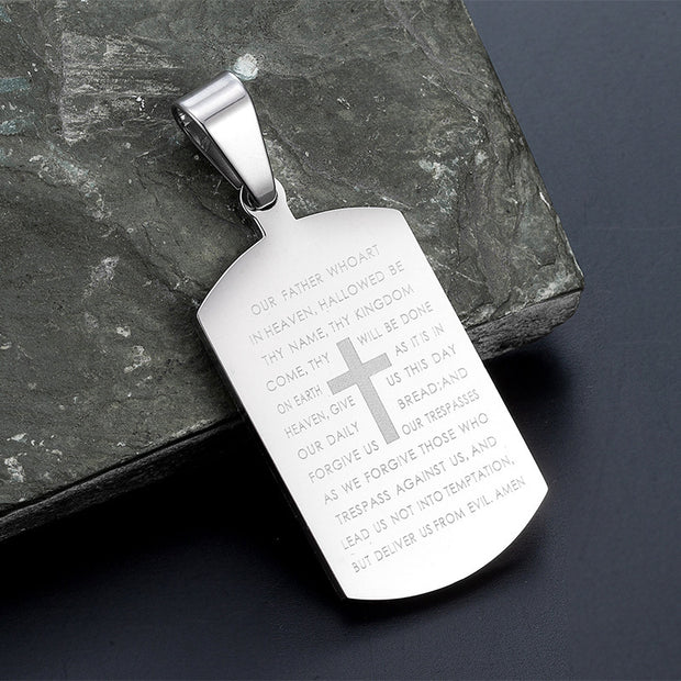Bible Cross Dog Tag Necklace – Stainless Steel Pendant