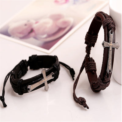 Vintage Cross Scripture Leather Bracelet