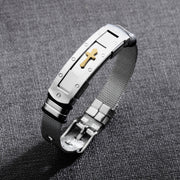 Men’s Christian Cross Charm Bracelet – Adjustable Stainless Steel Wristband