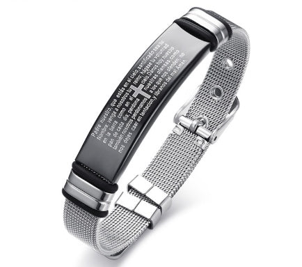 Men’s Christian Cross Charm Bracelet – Adjustable Stainless Steel Wristband