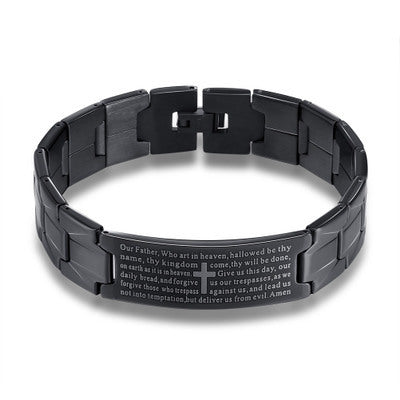 Men’s Black Cross Bible Bracelet – Stainless Steel Link Chain
