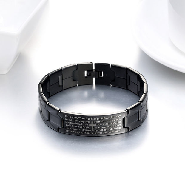 Men’s Black Cross Bible Bracelet – Stainless Steel Link Chain
