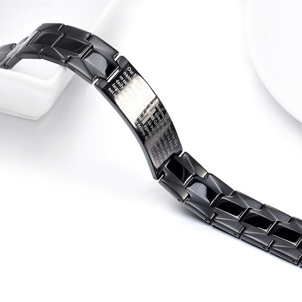Men’s Black Cross Bible Bracelet – Stainless Steel Link Chain
