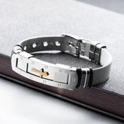 Men’s Christian Cross Charm Bracelet – Adjustable Stainless Steel Wristband