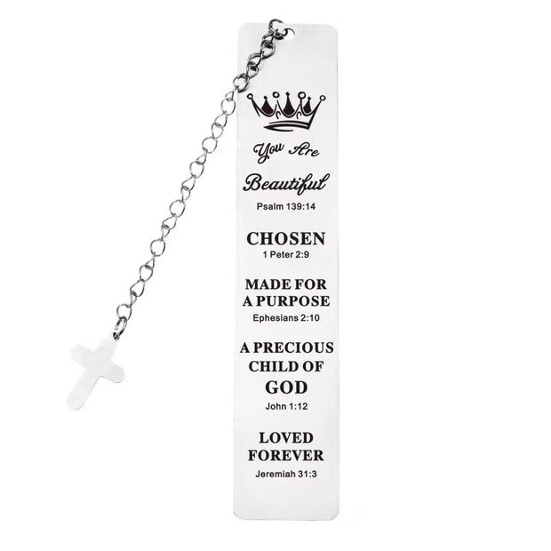 Bible Verse Cross Bookmark Pendant – Stainless Steel Faith Gift