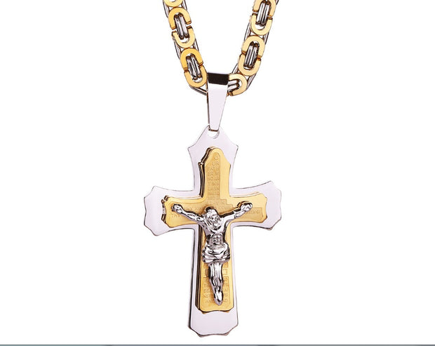 Golden Cross Titanium Pendant Necklace