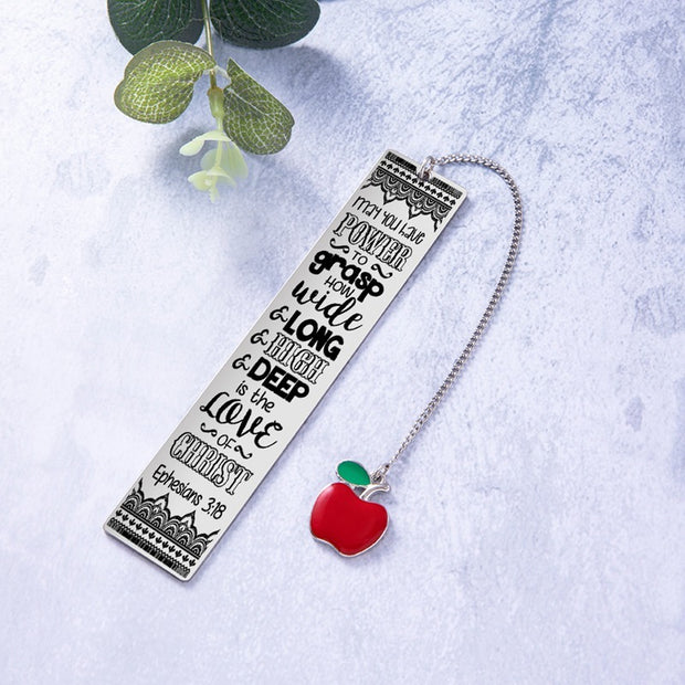 Bible Verse Apple Bookmark Pendant – Stainless Steel Gift
