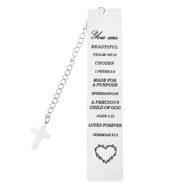 Bible Verse Cross Bookmark Pendant – Stainless Steel Faith Gift