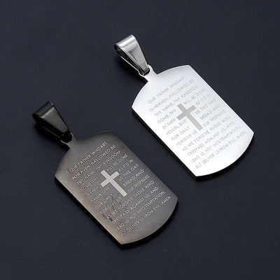 Bible Cross Dog Tag Necklace – Stainless Steel Pendant